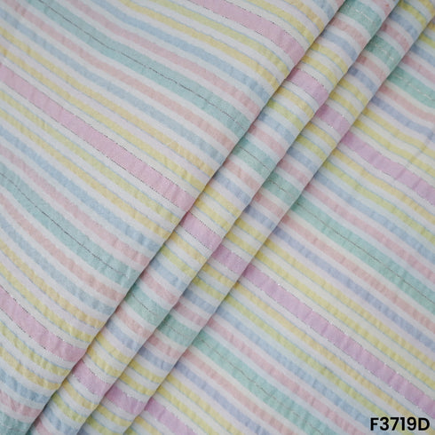 Strips Printed Lurex Seer Sakkar Cotton Fabric-3719
